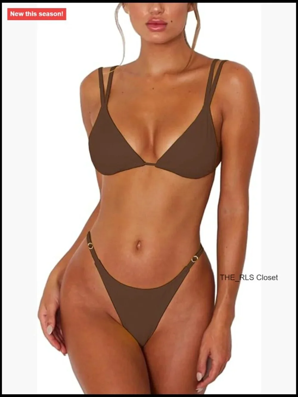 Two Piece Bikini Set Triangle Top Thong Bottom Adjustable Straps Swimsuit